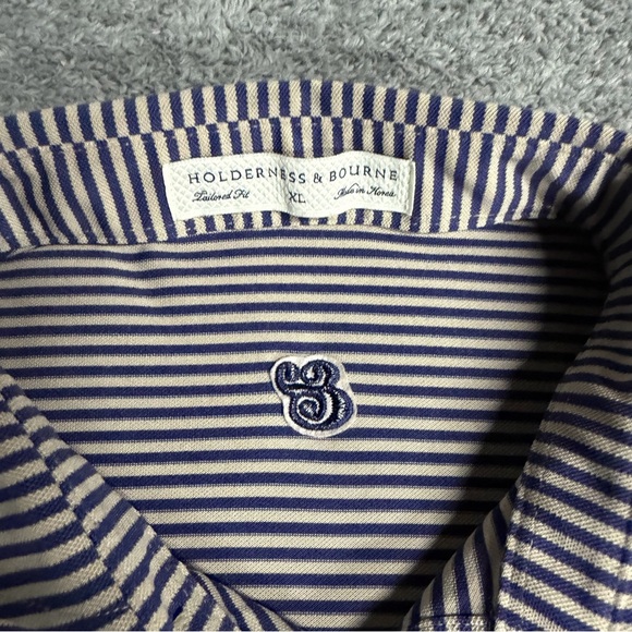 Holderness & Bourne The Maxwell Navy Striped Polo Shirt Size XL - Picture 6 of 7